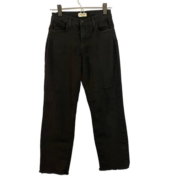 L'AGENCE Black Straight Fringe Raw Edge Trim Ankle Denim Jeans Women Sz 23 - Picture 1 of 9